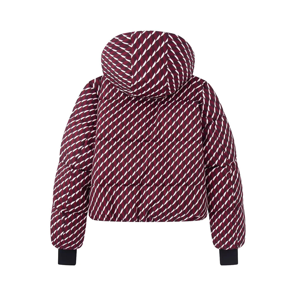 Winter women's zipper style long sleeved stand up collar hooded down jacket high waisted technology horn pants set
