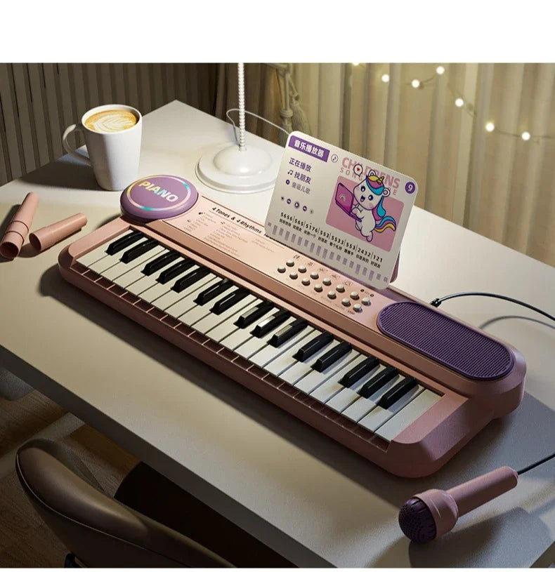 37-Key Kids Piano Keyboard Musical Toy with Microphone Music Score for Early Learning Interactive Play Best Gift Christmas Gift
