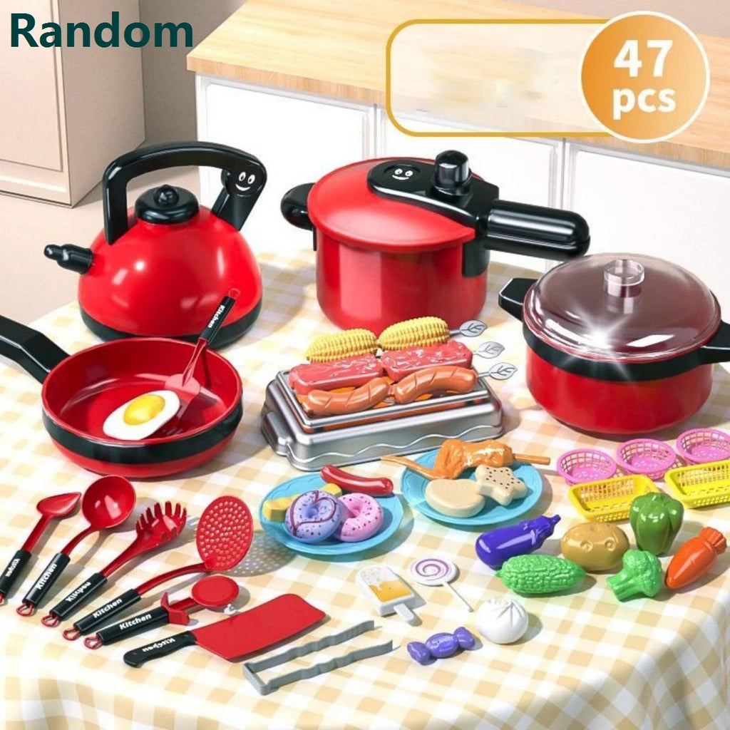 Kids Pretend Play Kitchen Toys Set Cooking Food Pots Pans Cookware Kit Toddler Girls Boys Educational Role Play Gift