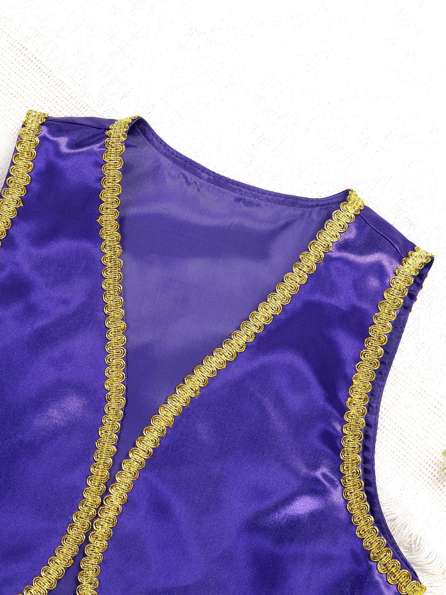 Children Boys Arabian Prince Costume Genies Vest Open Front Golden Genies Waistcoat for Party Halloween Cosplay Fancy Dress Up