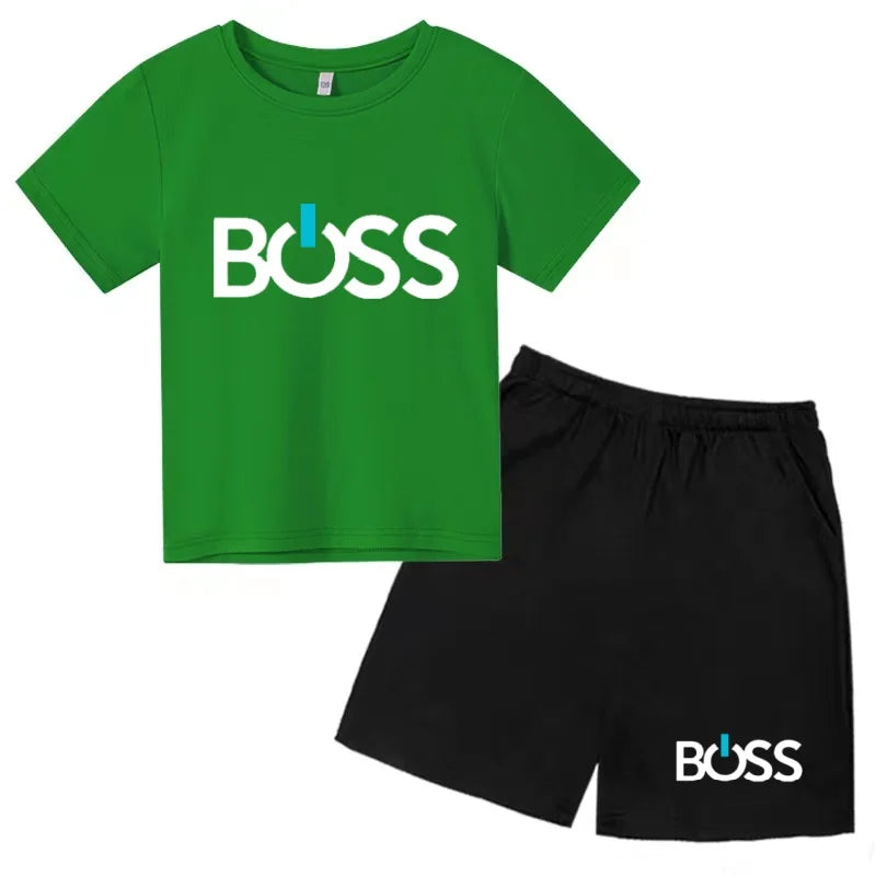 Kids Summer Sportswear 3-12 Years New Letter Fashion T-shirt Coat Boys Girls Toddler Short-sleeved+Shorts Casual Cool Sports Set