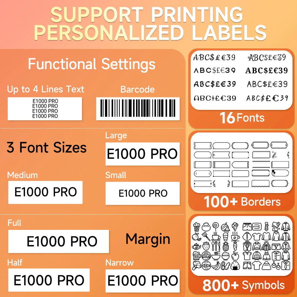 Portable Label Printer E1000 PRO Label Maker Machine with Tape USB-C for Power Multiple Font Icon for School Office Organization