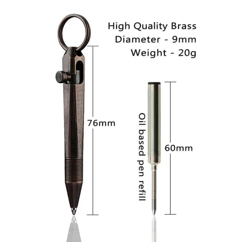 Mini Brass Bolt Action Tactical Pen Keychain Business Signature Ballpoint Pen for Self Defense School Student Office Stationery