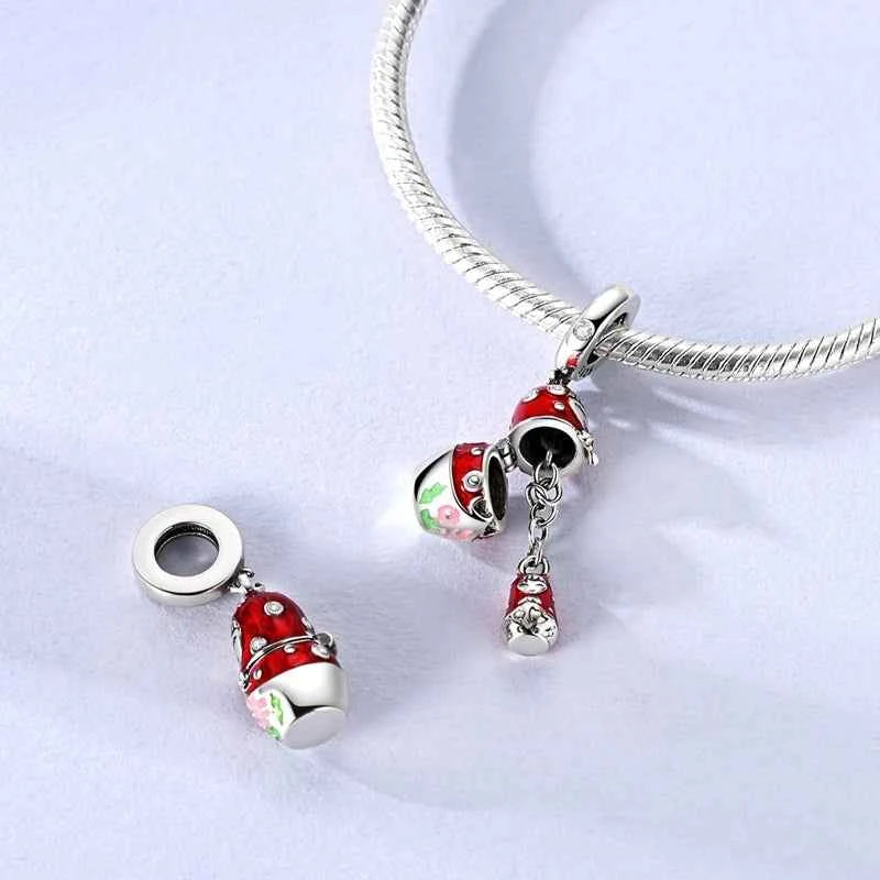 New 925 Sterling Silver Red Polka Dot Doll Charms Pendants Fit Original 925 Bracelet Necklace Fine DIY Birthday Jewelry