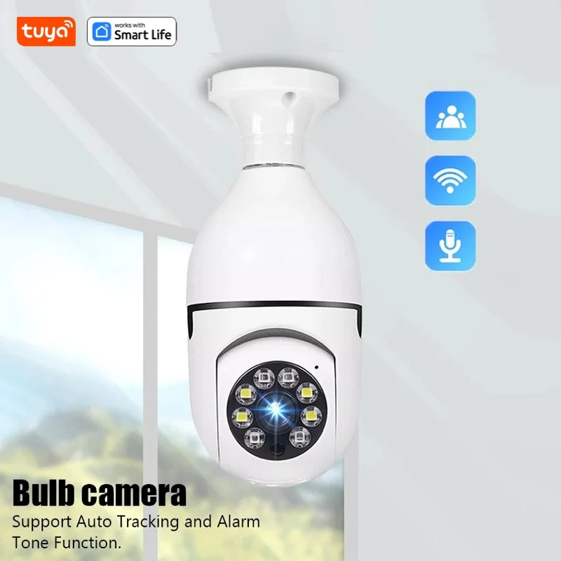 Tuya Smart E27 Security Camera 2.4G 3MP HD for Home,Baby/Elder/Pet Camera 100-240V W/Phone App,Color Night Vision 2-Way Audio