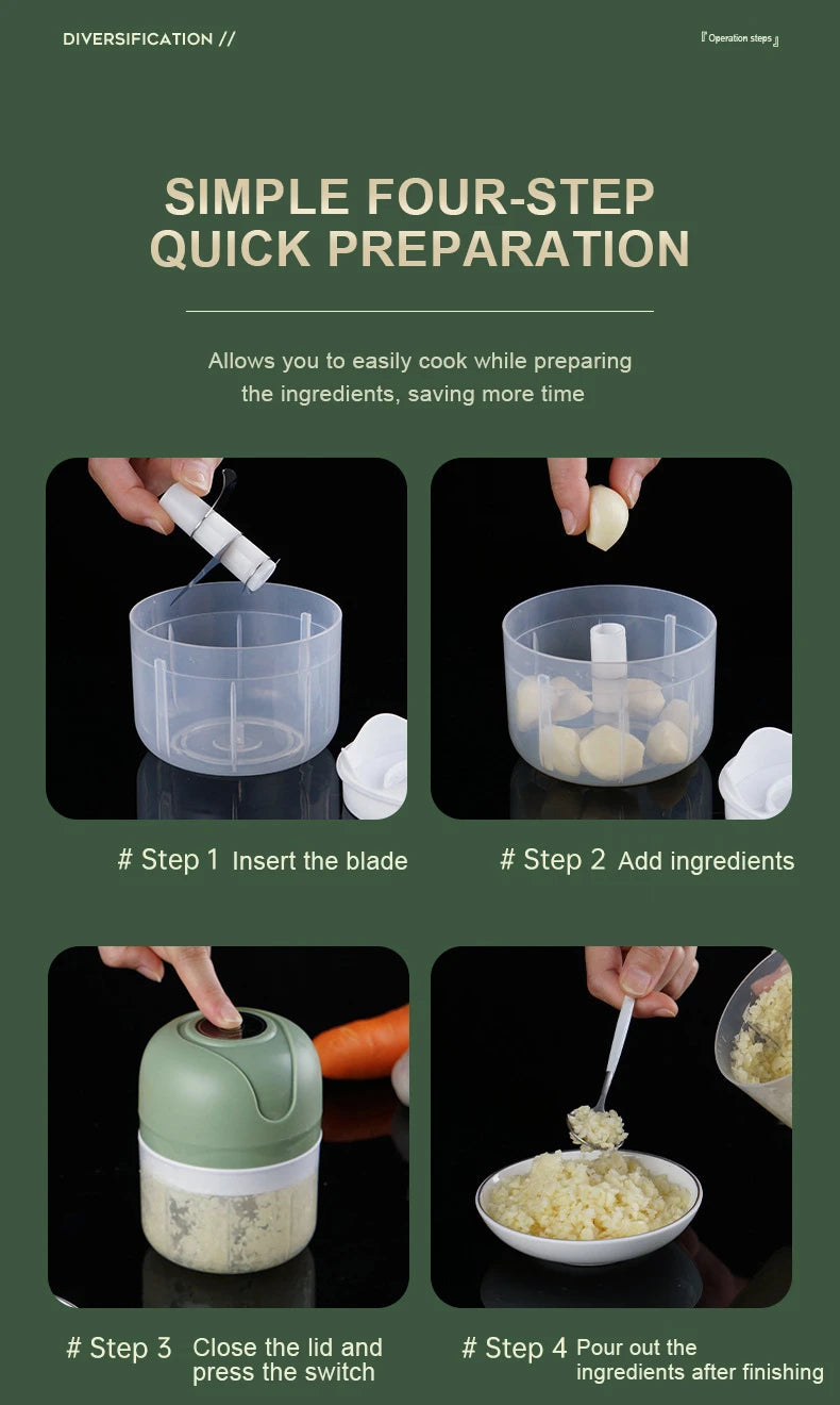 Electric Garlic Masher Crusher Cutter Meat Mincer Food Chopping Vegetable Chopper Kitchen Tools Grinder Pepper Chili Machine