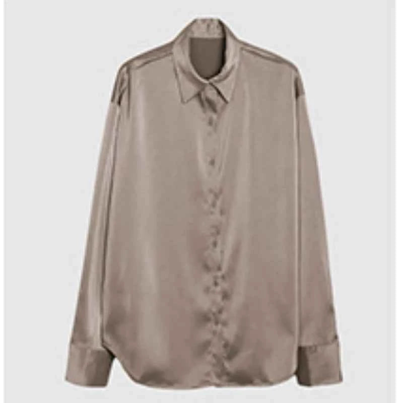 Spring Fashion Button Up Satin Silk Shirt Vintage Blouse Women White Tops Lady Long Sleeves Female Loose Street Shirts 11355