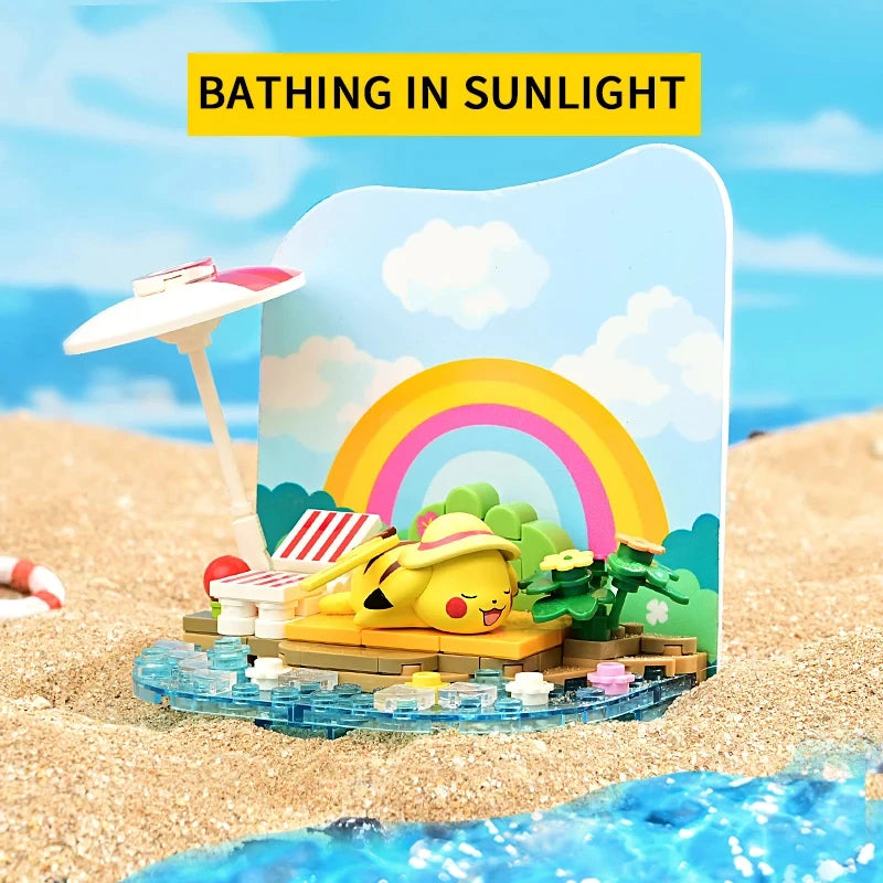 Pokemon Building Blocks Pikachu Psyduck Seaside Party Theme Scene Model Bricks Desktop Decorative Ornaments DIY Toys Gifts
