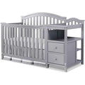 Convertible Crib with Slat Back, Diaper Changer, Wooden Toddler Bed, Gray Full-Size Nursery
