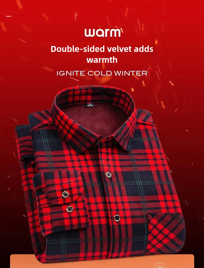 Men's long-sleeved shirt with fleece thickened warm autumn and winter plus size 8XL9XL slim casual plaid everything comfortable