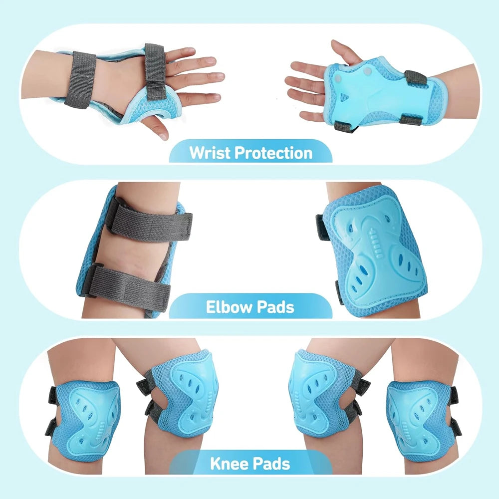 Kids Knee Pads and Elbow Pads Set with Wrist Guard 3 in 1 Kids Protective Gear Set for 3-10 Years for Skateboarding, Skiing, Cyc