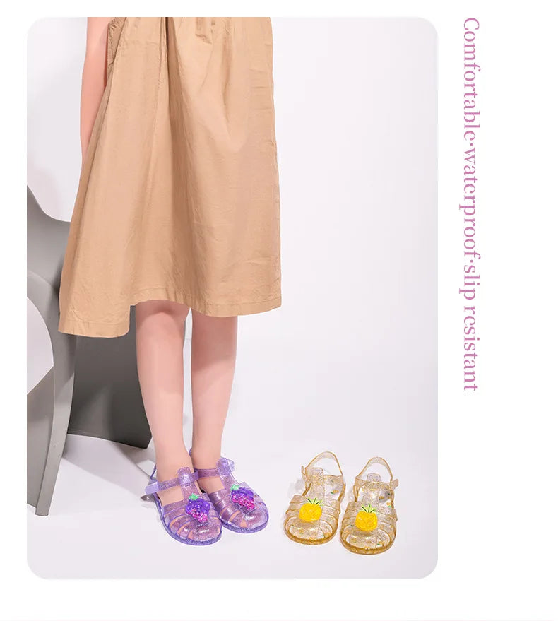 2026 Children's Transparent Crystal Jelly Sandals Soft Non-Slip Sole Princess Roman Style for Summer Cute Kids Footwear