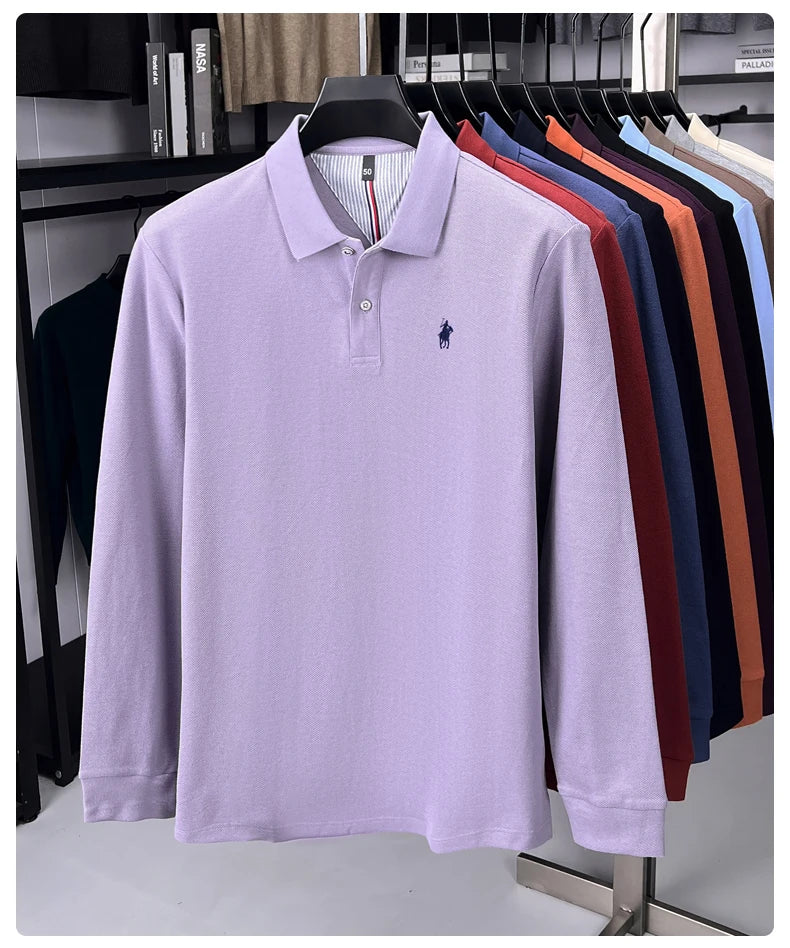 100% cotton high-end brand long sleeve polo shirt new Paul pony embroidery luxury comfort men's business leisure lapel T-shirt