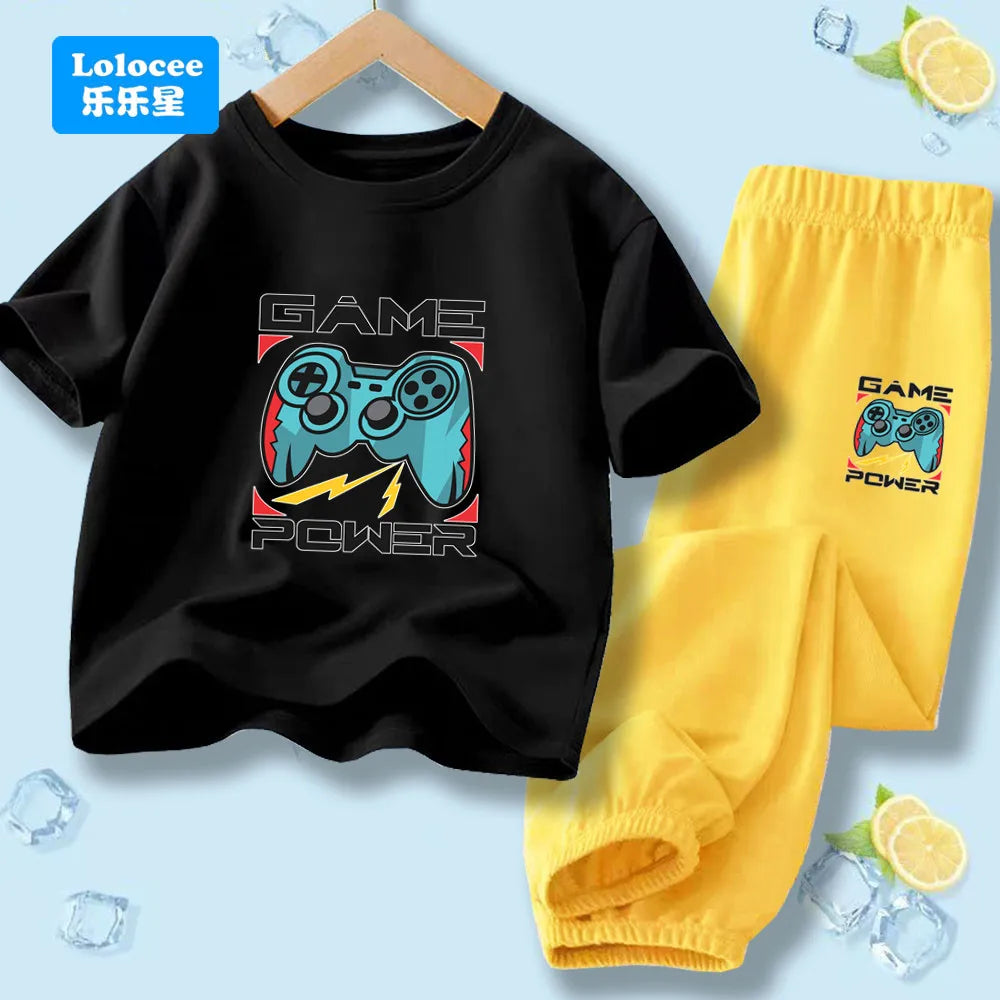 Kids Game Controller 2-Piece Outfit Set Short-Sleeve T-Shirt + Pants Summer Clothes Set for Boys Fashion Clothing YXJ01