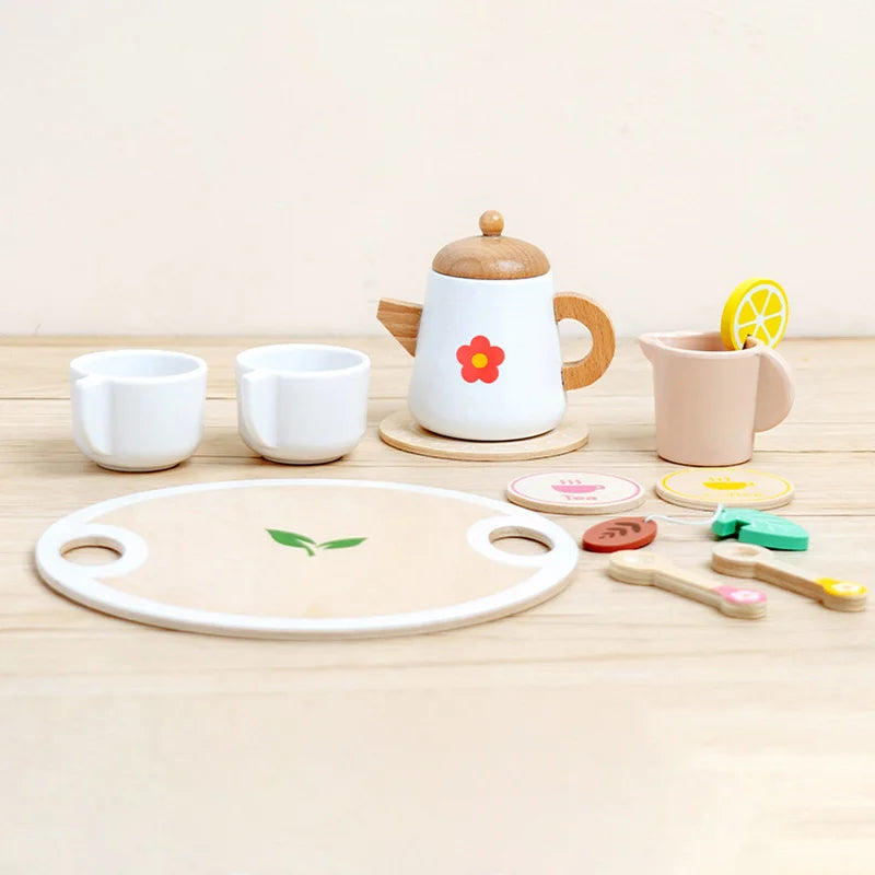 Kids Pretend Play Toys Popular Kids Kitchen Toys Realistic Wooden Tea Set Party Toy Set Children's Simulation Tea Set Gifts