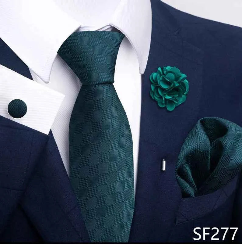 Luxury Mens Ties Floral Black Gold Ties Paisley NeckTie Pocket Square Cufflinks Brooch Set Men's Wedding Party Tie