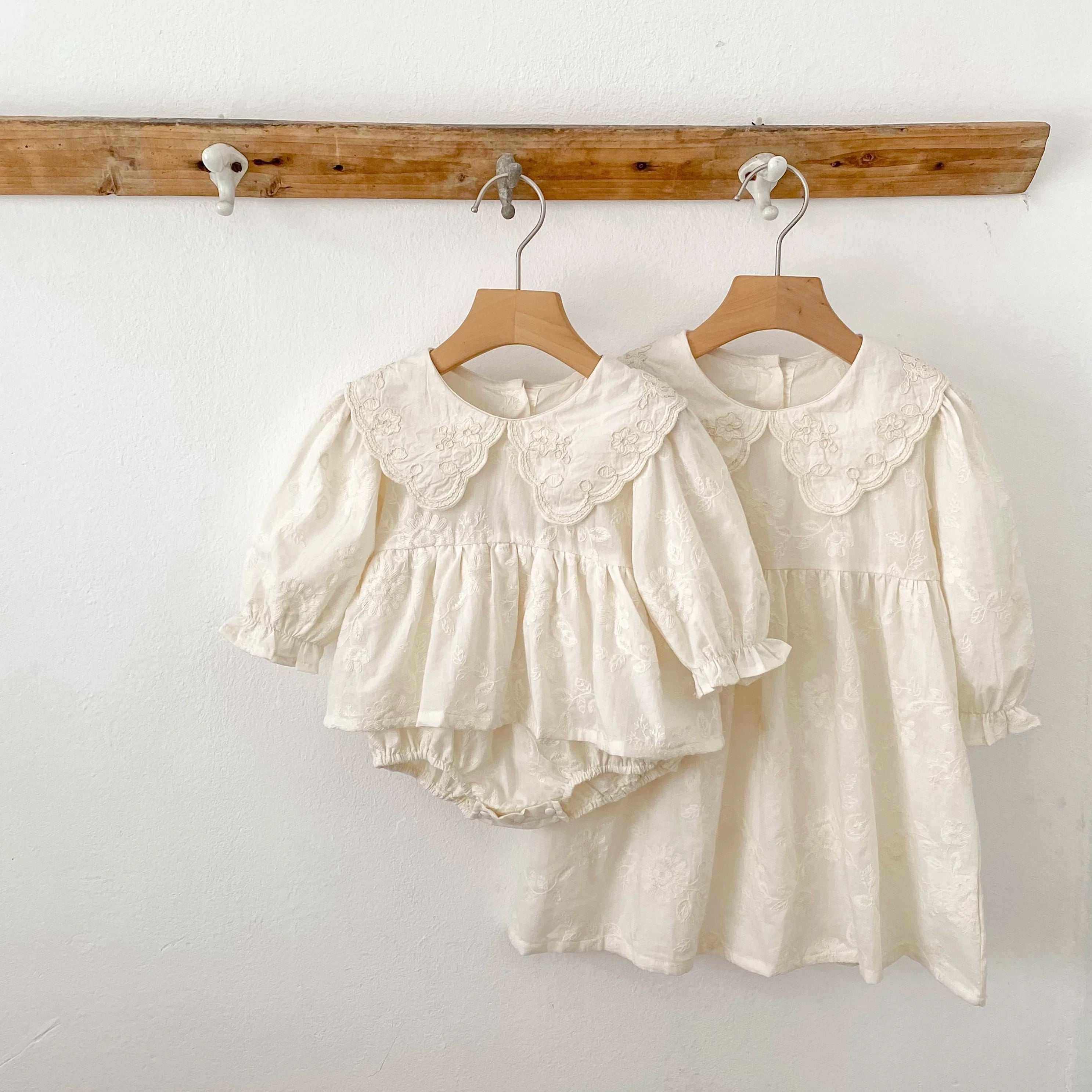 Autumn Baby Bodysuit Sisters Dress Flower Embroidery Dress Infant Girls Toddler Outfit  Baby Girls Rompers Family Sister Dress