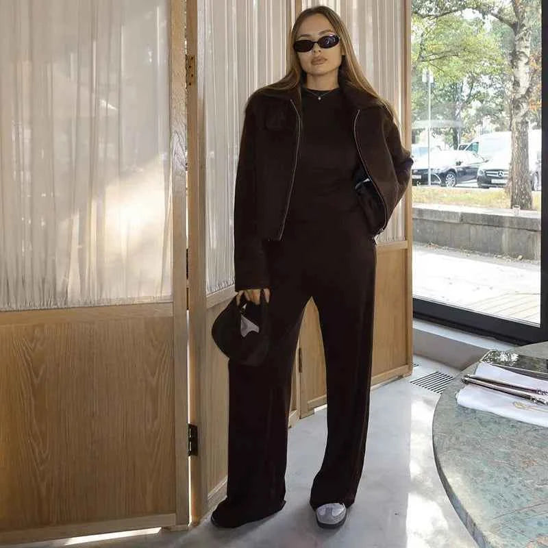 Women Top Pants Suit 2 Piece Sets Solid O-neck Long Sleeve Shirts Elastic Waist Trousers Female Outfits 2025 New Lady Tracksuit