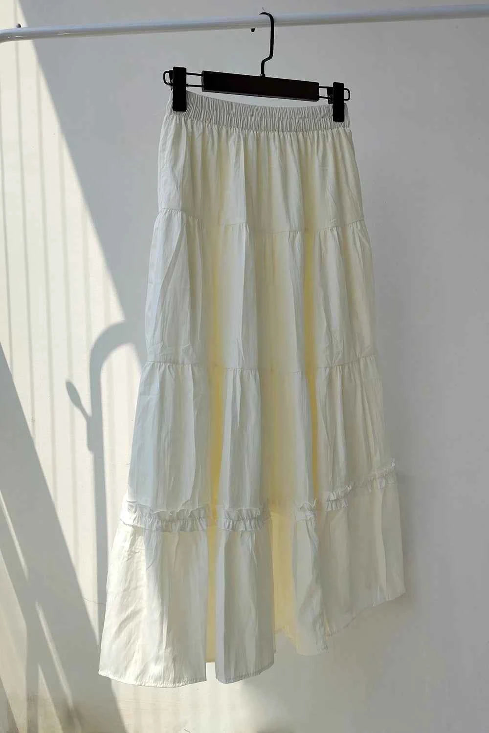 Matching Chic lady's white skirt sweet girls cake skirt elastic waist a line mid length flare skirt
