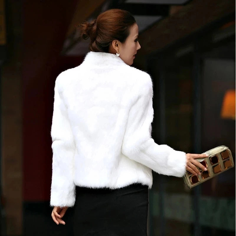 2026 New Autumn Winter Real Genuine Rabbit Fur Coat Women Full Pelt Real Rabbit Fur Jacket Fashion Fur Mandarin Collar Overcoats