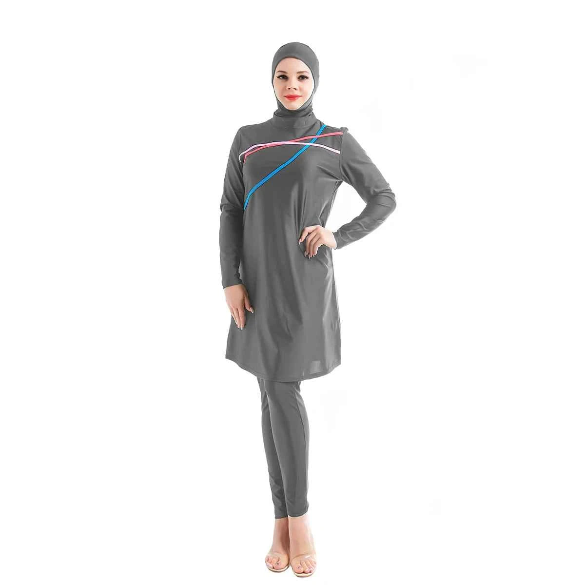 3PCS Muslim Modest Burkini Swimwear Hijab Swimsuit Women Long Sleeve Swimming Suit Islamic Cover Ups Burkini Hijabs Swim Bathing