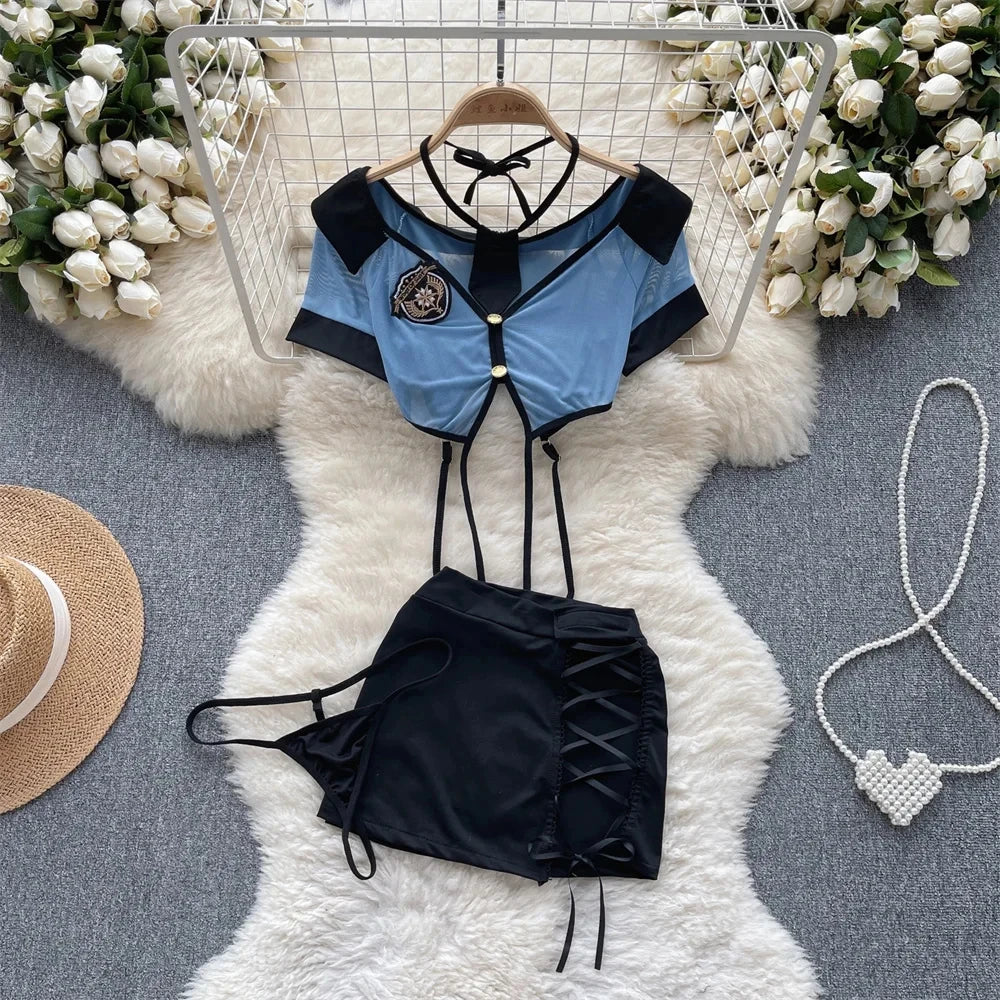 Summer Girls Sexy Hot Sweet Transparent Suspender Mini Dress Women Elastic Waist And Backless Strap Lolita Pajamas Bubble Skirt
