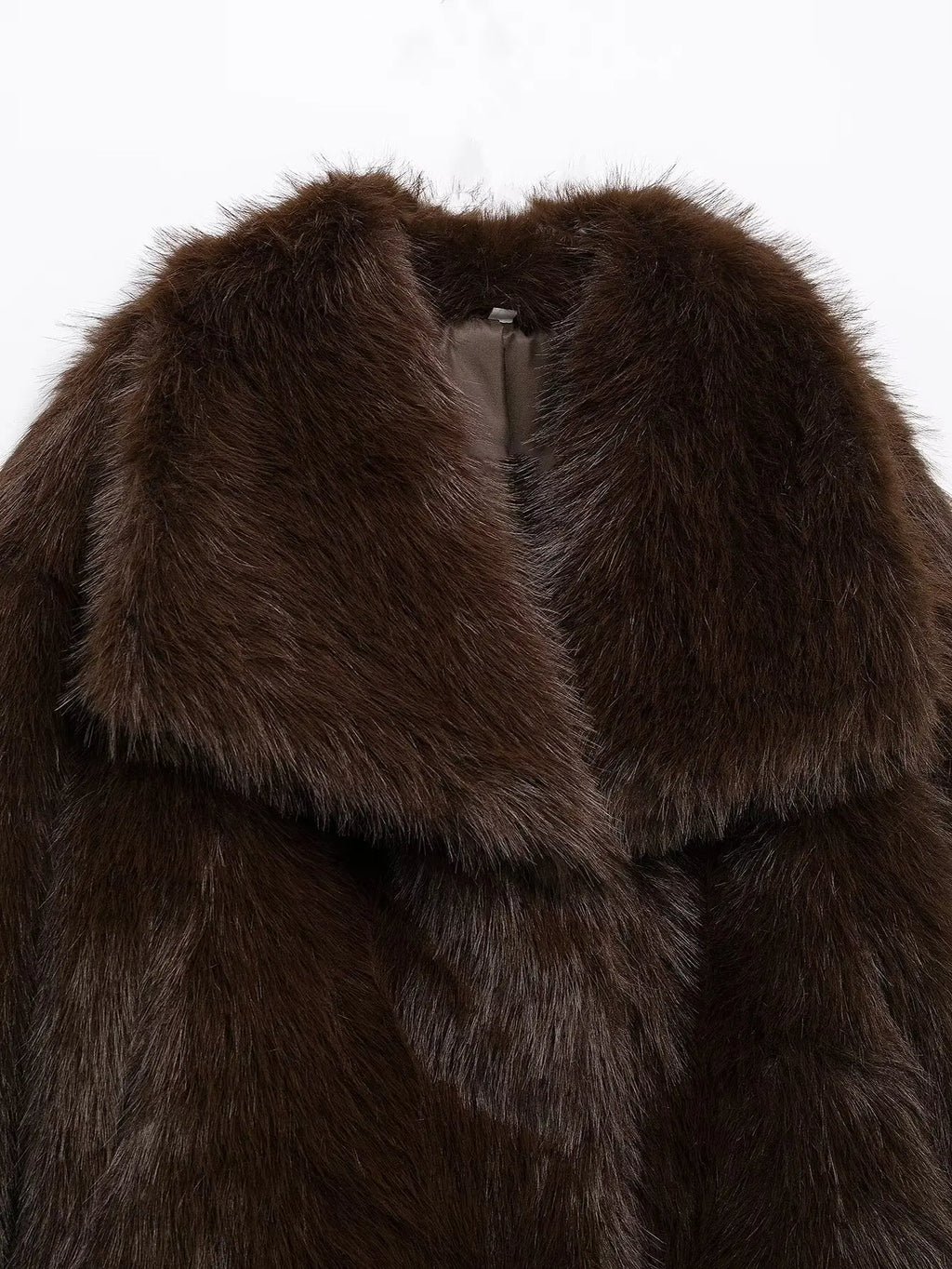 KONDALA Casual Brown Thick Fur Jackets Women Long Sleeve V Neck Autumn Winter Faux Fur Coats Fashion 2025 Streetwear Outwears