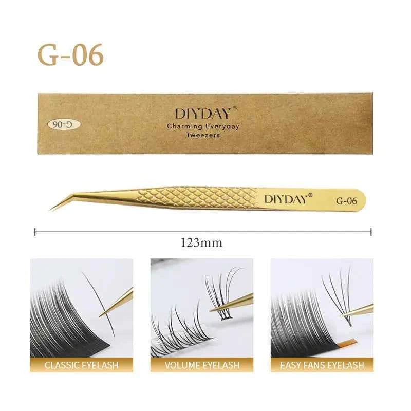 DIYDAY Anti-slip Eyelash Extension Tweezers Stainless Steel Fiber Tip Lashe Tweezer Precision Makeup Tool for Professional Use