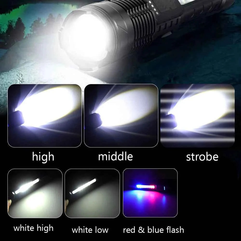 High Power Led Flashlights Very Strong Tactical Torch with Clip 6 Modes USB Rechargeable Camping Fishing Emergency Zoom Lantern
