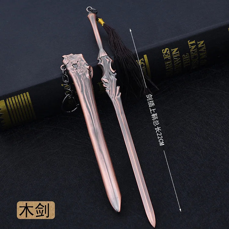 22cm Metal Sword machete Blade Espadas Manga Anime Keychain Toy Ancient Chinese Weapons Pendant Decoration Ornament Accessories