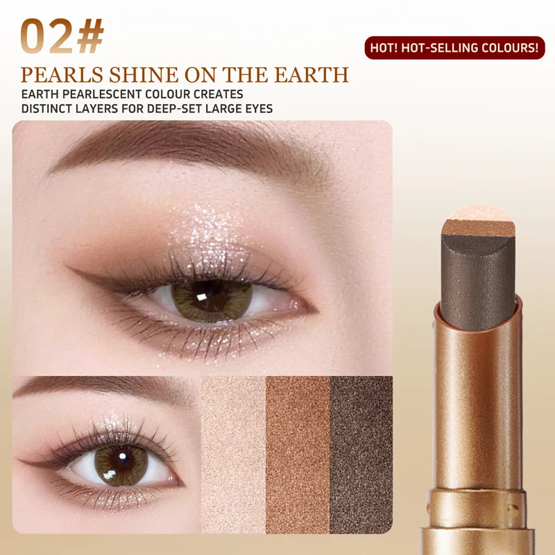 02 Color Three-Color Eyeshadow Stick – Waterproof Long-Lasting Glow