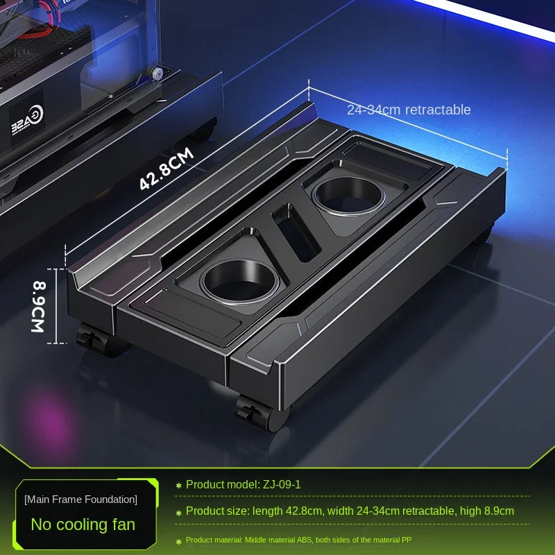 Mobile PC Tower Stand Adjustable Computer CPU Holder Telescopic Desktop Stand CPU Cart with RGB Cooling Fan Heat Dissipation
