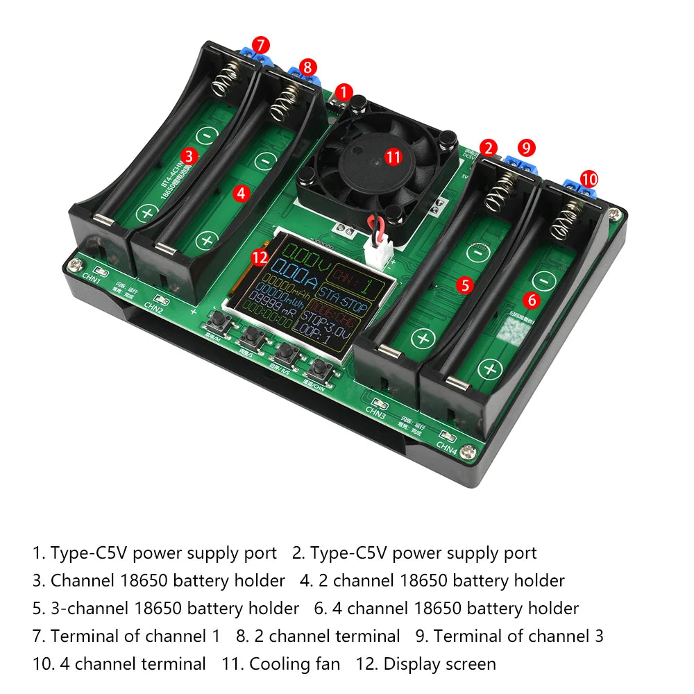 18650 Lithium Battery Capacity Tester MAh MWh Internal Resistance Tester Auto Charging and Discharging Module Power Detector