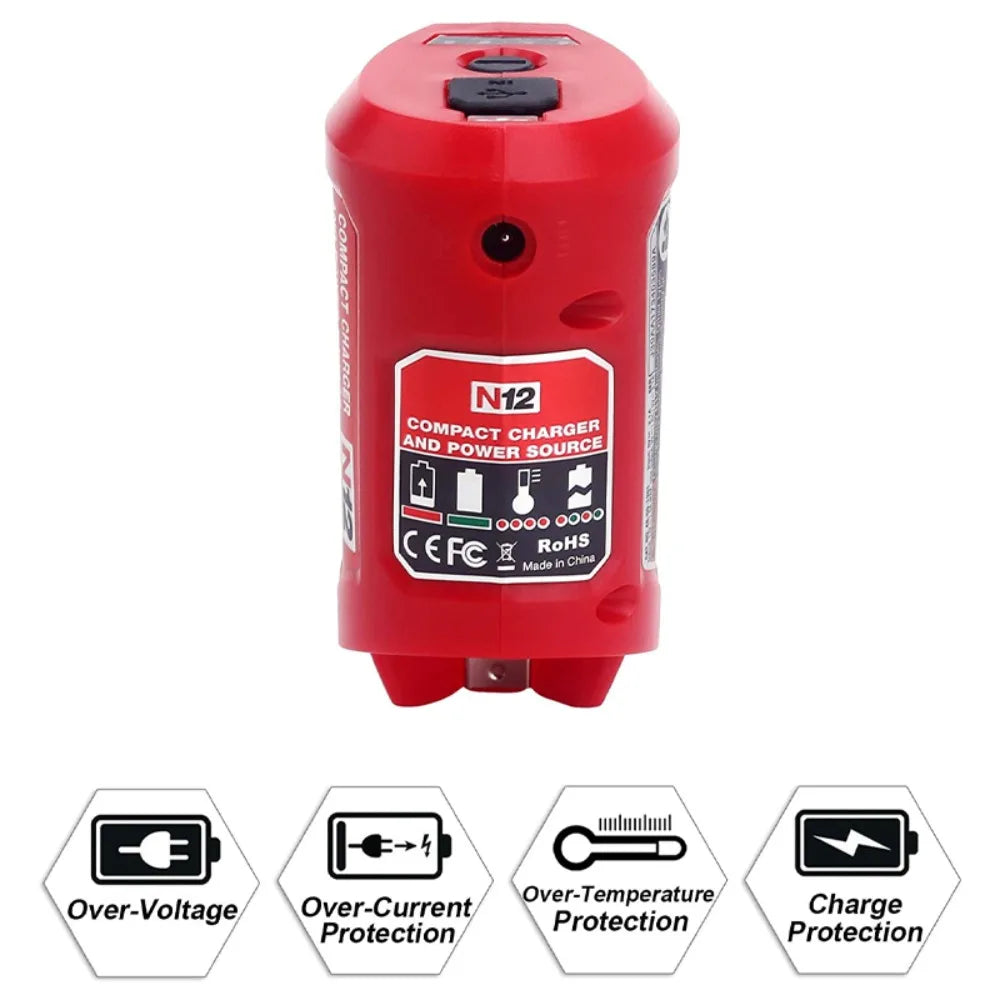 Power Source Replacement for Milwaukee 12V Battery Charger 48-59-1201 49-24-231 Portable Power Supply Adapter with 2.1A USB Port