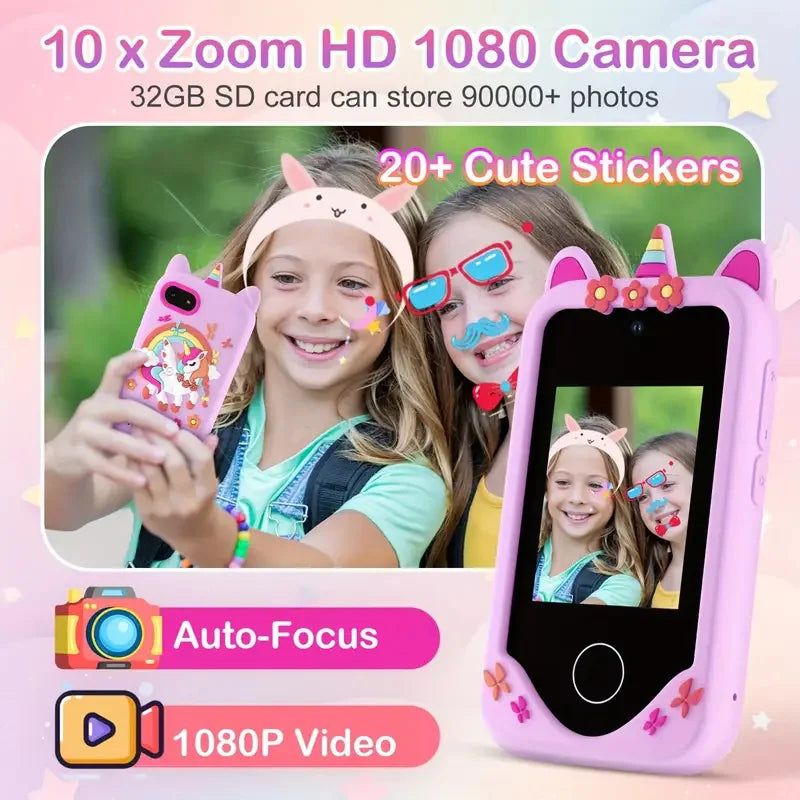 Kids Learning Phone for Girls & Boys 2.8" Touchscreen Dual Camera, Games, Video Player with 32GB SD Card Christmas Birthday Gift
