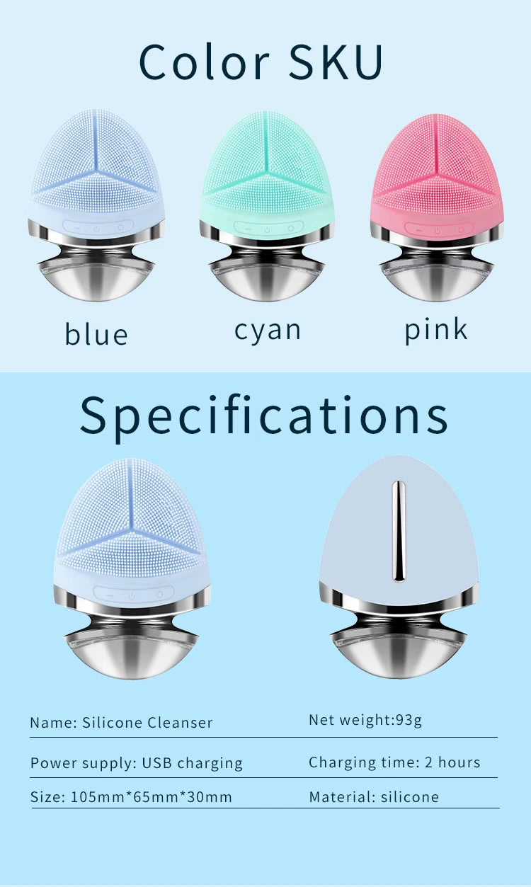 2 in 1 Electric silicone EMS LED 3 Modes Facial Cleansing Brush Introducer Beauty Device Ultrasonic Face Cleaning Massage Tool