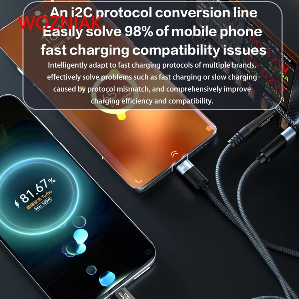 I2C Turbo TU1 TU2 1.2/1.8 Meters 65W 120W High Power Universal Flash Fast Charging Cable for IOS Android Mobile Phones Repair