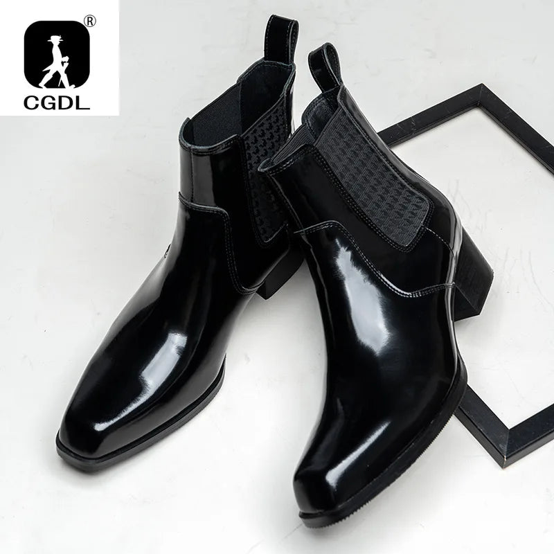 Autumn Winter New Mens 5 CM High Heels Warm Genuine Leather Ankle Boots Shoes Men Business Dress Work Boots Black Wedding Shoes