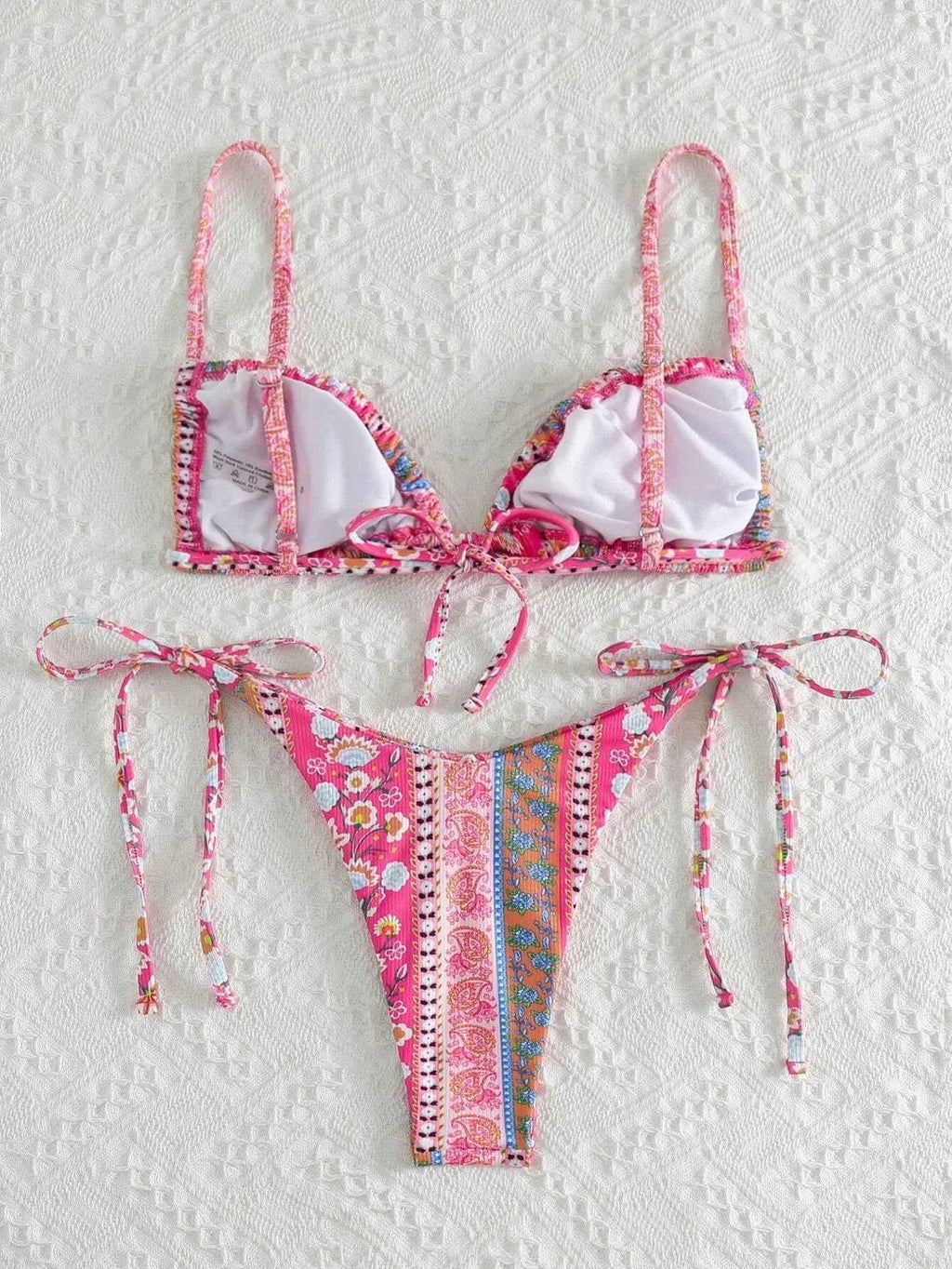 BIQIUYYI New Floral Print String Bandage Bikinis Triangle Cup Push Up Swimsuit Women Bathing Suit Beachwear Halter Swimwear XS