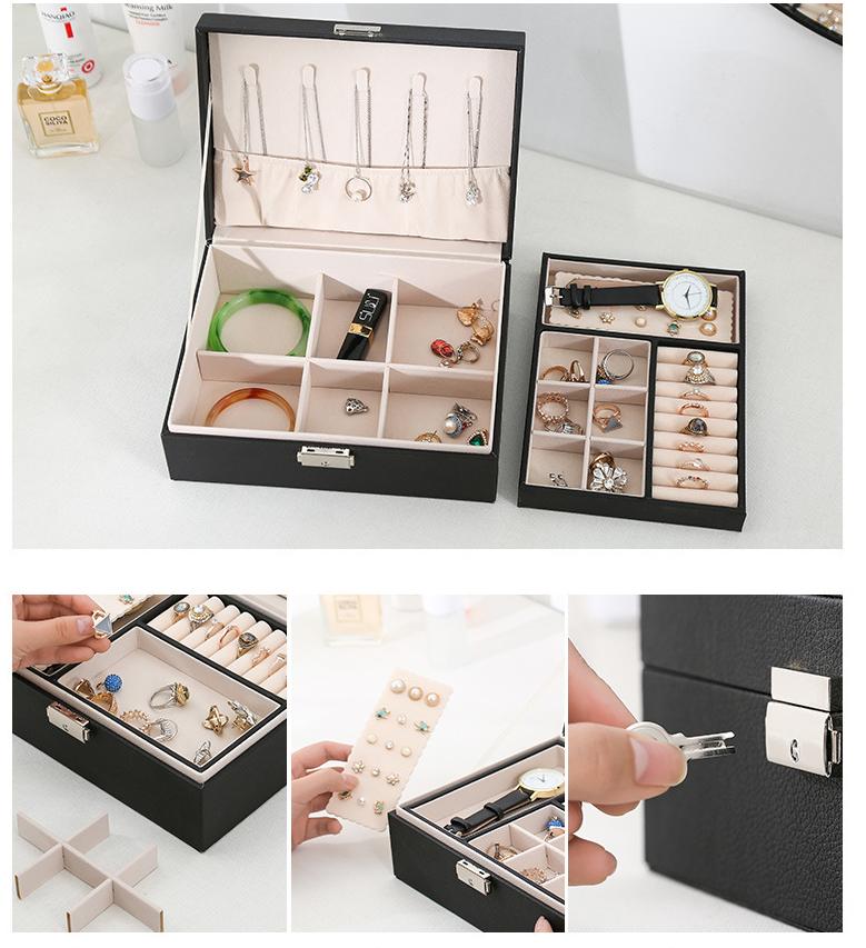 Double-layer Wooden Jewlery Box Ring Box Jewelry Boxes and Packaging with PU Leather Jewelry Storage Organizer and Makeup Case