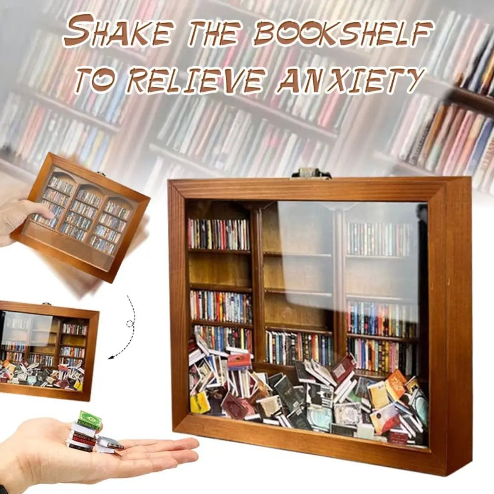 Bookshelf Decor Anxiety Bookshelf Home Desktop Decoration Fidget Toys Miniature Wooden Bookshelf Wooden Handmade Figurine Statue