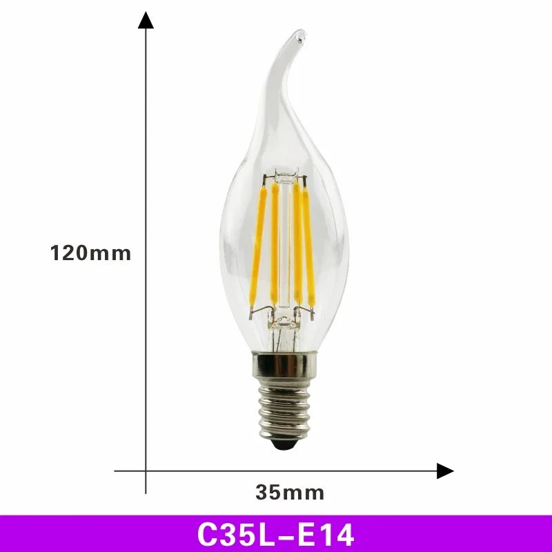 LED Retro Edison Bulb E14 E27 AC 220V 2W 4W 6W 8W Vintage Glass Lamp C35 G45 A60 ST64 G80 G95 G125 Led Filament Light Home Decor