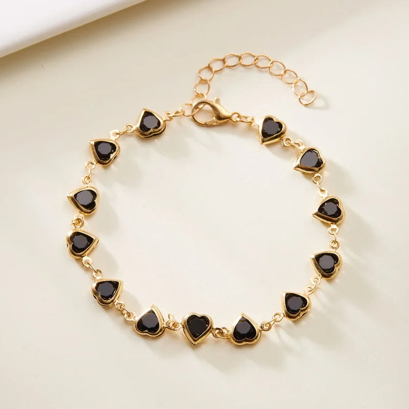 Elegant Red Crystal Zircon Metal Chain Bracelets for Women Colorful Heart Bracelets Party Wedding Wrist Charms Jewelry Gift