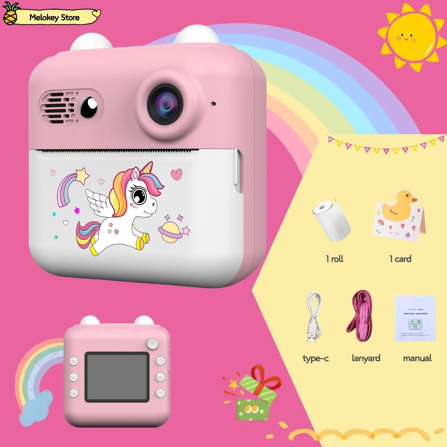 Kids Photo Camera Printer with Game Cute Bunny Mini Digital Video Child Instant Print Camera 4-12 Years Kids Girls Boyes Gifts