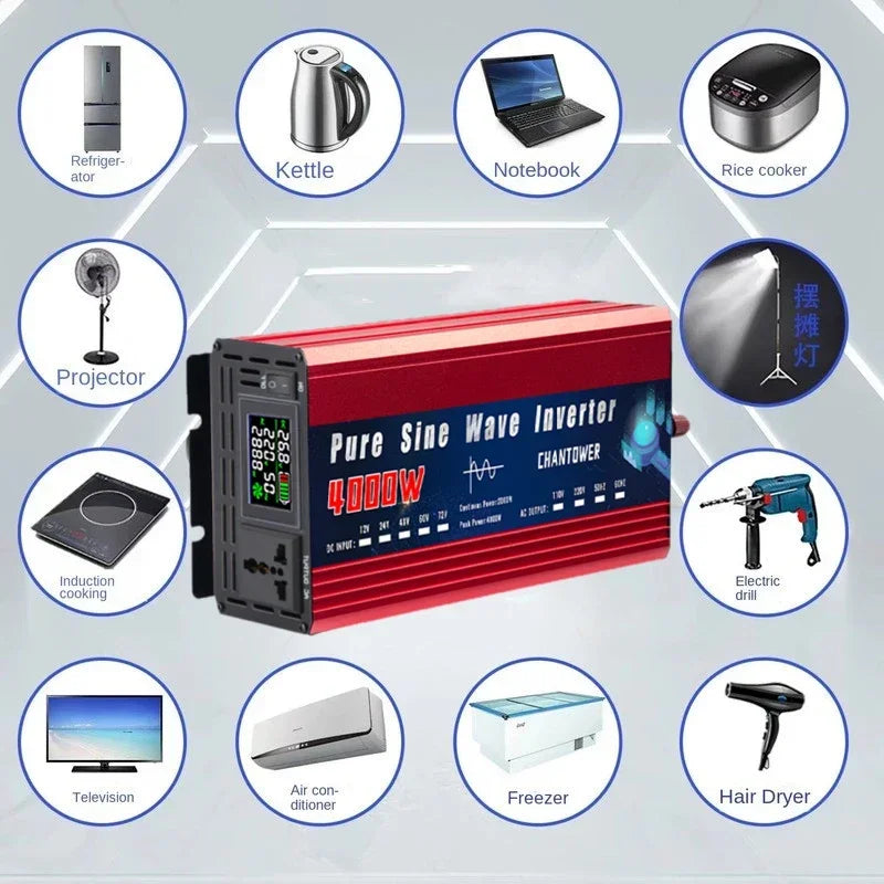 Pure Sine Wave Inverter 12V 220V 1000W-5000W DC 12v To AC 220v Power Supply Converter Car Solar Inverter