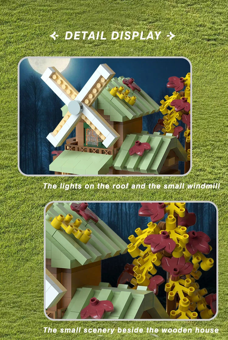 Creative street view building model building blocks forest tree house puzzle windmill tree house decoration toys