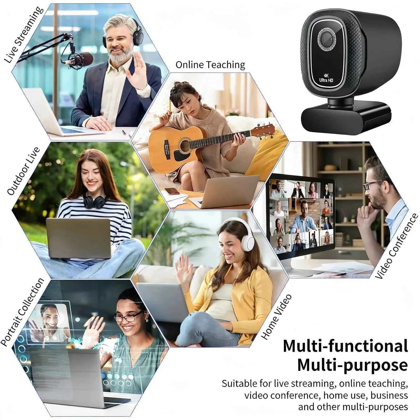Webcam 4k Streaming Web Camera 1080p 30fps Usb Camera Free Screen Rotation With Dual Ai Noise-cancelling Mic For Tiktok/youtube