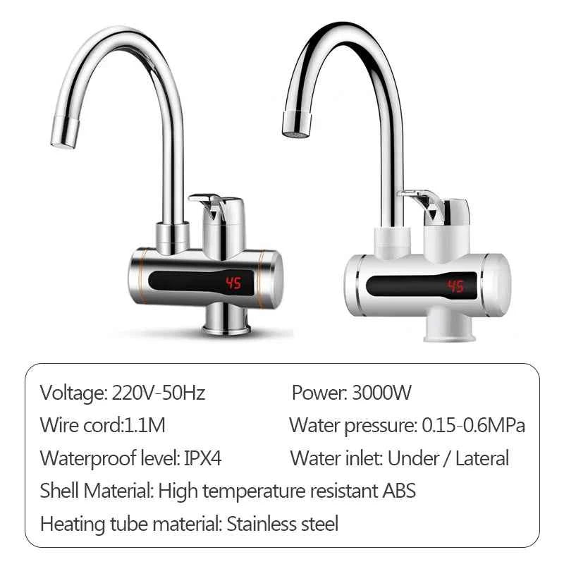 DMWD Tankless Electric Hot Water Heater Universal Hose Faucet Kitchen Instant Heating Tap Water Heater LED Temperature Display