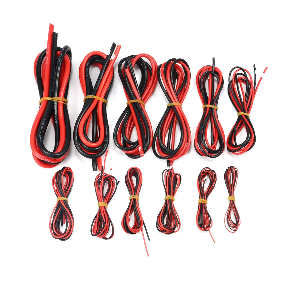 10m/lot Silicon Wire 8 10 12 14 16 18 20 22AWG Heatproof Soft Silicone Silica Gel Wire Cable (5m Red+5m Black) DIY Part