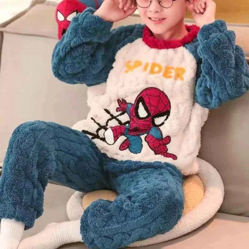 Winter Marvel Children Clothing Boys Sleepwear Set Flannel Thick Long Sleeve Warm Set Pajamas Two Pieces Kids Clothes